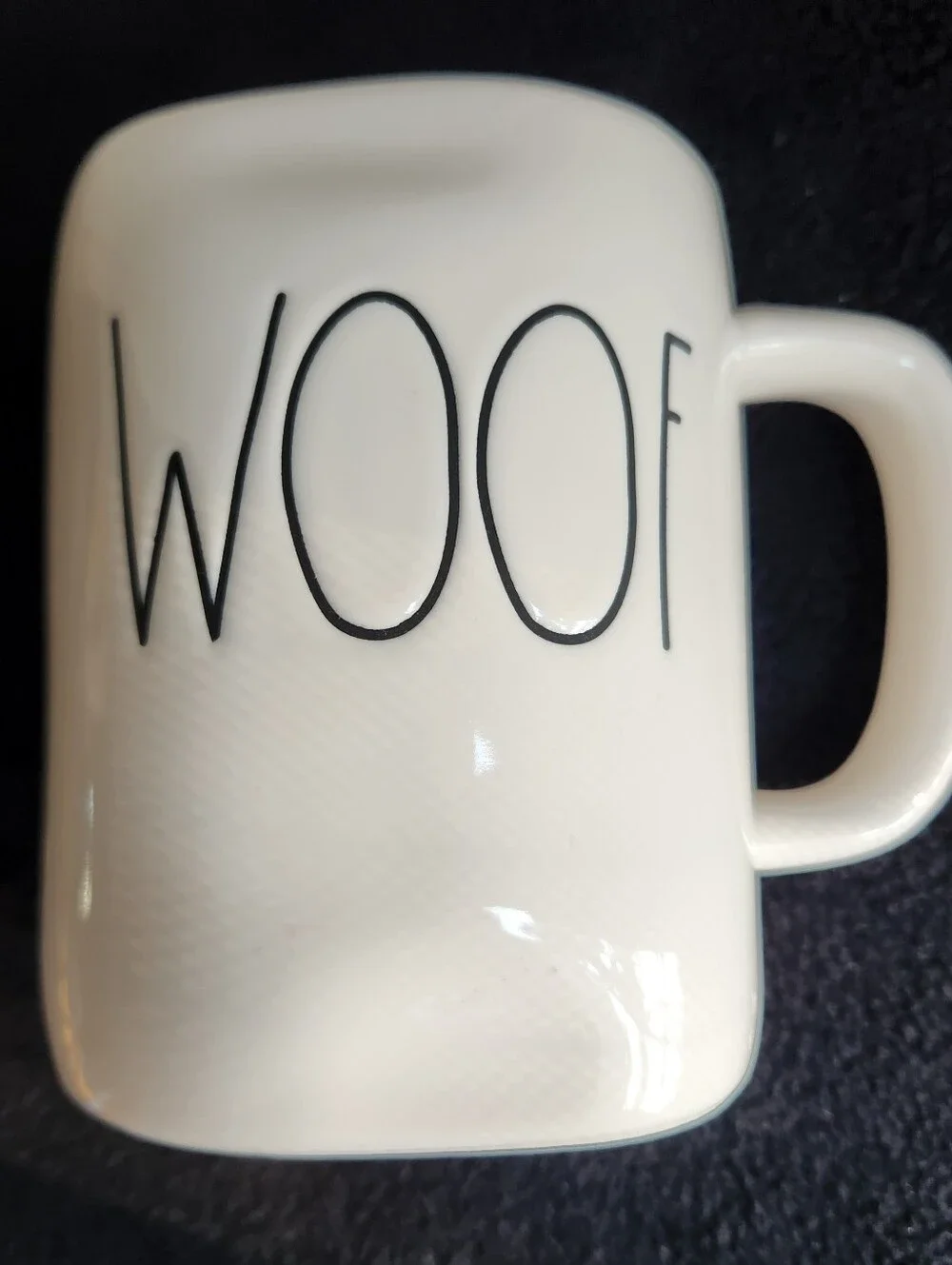 Large Coffee Mug Rae Dunn Ceramic White MugPet Dog Black WOOF Lettering